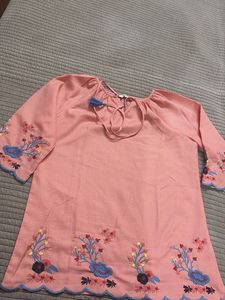 Embroidered Peach Kurta