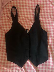 Sleek Black V-Neck Button-Up Vest Top