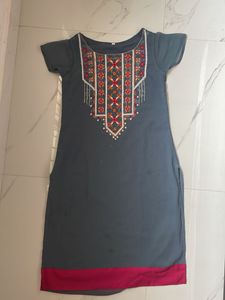 Grey and Pink Embroidered Kurta Set
