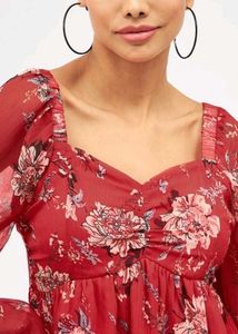 Chic Red Floral Print Peplum Top
