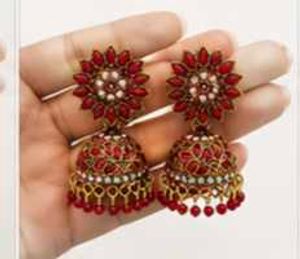 Exquisite Red Stone Jhumka Earrings