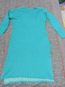 Winter Teal Kurta Set with White Print