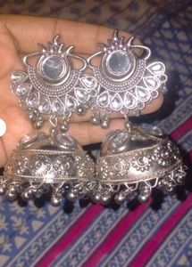 Oxidized Silver Jhumka Earrings