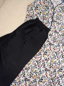 Floral Print Kurta with Black Bottom