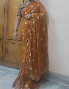 Elegant Mustard Embroidered Saree