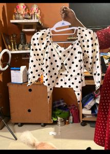 Polka Dot Tie-Front Blouse