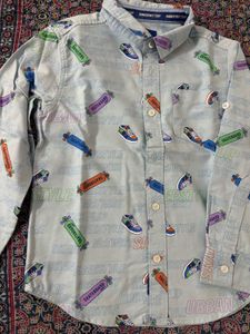 Boys Skateboarding Print Button-Up Shirt