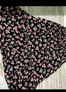 Black Floral Print Smocked Dress