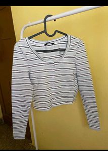 Striped Cropped Long Sleeve Top