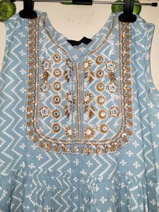 Blue Embroidered Kurta Set with Palazzo &amp; Dupatta
