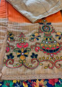 Embroidered Mirror Work  Saree with stitched padde