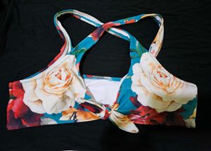 Vibrant Floral Tie-Front Bikini Top