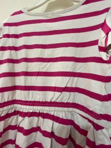 Gap Fit N Flare Dress In White Pink Stripes