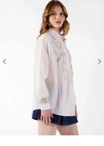 Embellished White Linen Shirt with inner new wdtag