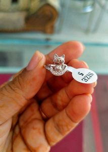 92.5 silver Cute Cat Ring with hallmark