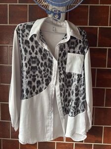 Stylish Sequin Leopard Print Button-Up Shirt