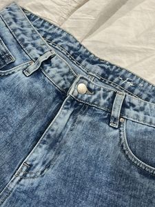 dark wash blue denim shorts