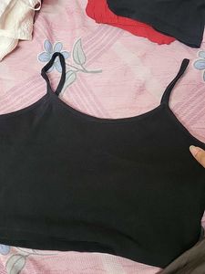 Basic Black Spaghetti Ribbed Crop Top