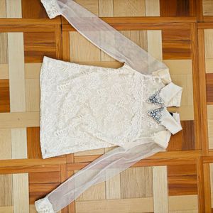 Elegant Lace Blouse with Embellished Collar