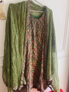 Green Embellished Kurta Set with Dupatta