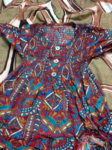 Bohemian Print Smocked Maxi Dress