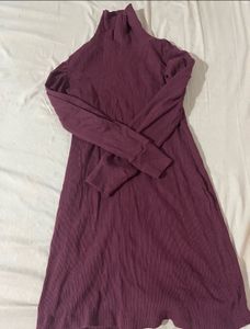Burgundy Ribbed Turtleneck Dress