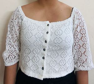 White Crochet Off-Shoulder Top