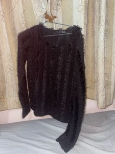 Cozy Black Shaggy Knit Sweater