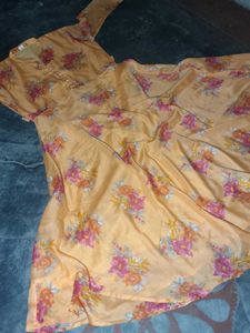 Peach Floral Print Lehenga Style frock