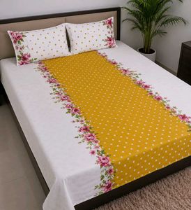Yellow Floral Polka Dot Bedsheet Set