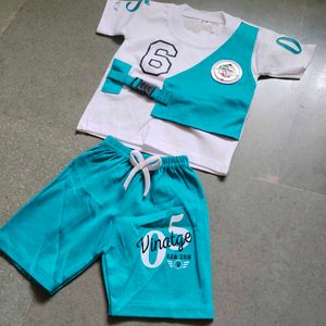 Blue & White T-Shirt Short Set