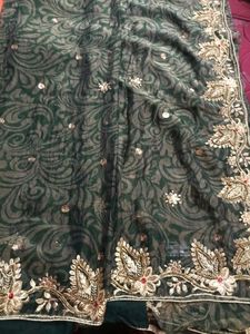hand work saree mehandi color
