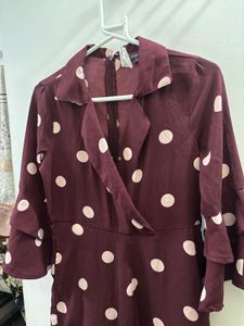 CODE Polka Dot Jumpsuit with Ruffled Sleeves