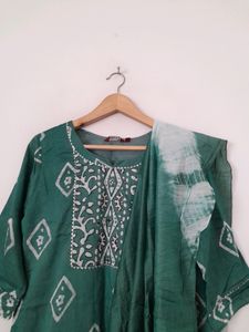 Green Printed Kurta &amp; Dupatta (Women's)