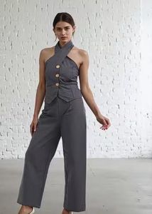 Chic Grey Halter Neck Co-ord Set