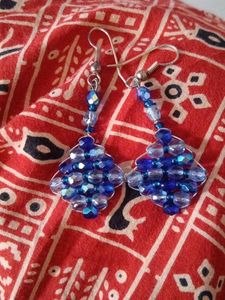 handcrafted beaded flower & geometric crystal earr