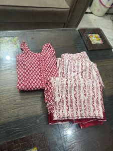 Red N White Kurta Pallzoo Set