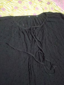 Black Eyelet Lace-Up Top