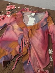 Sheer Tie-Front Ruffle Top