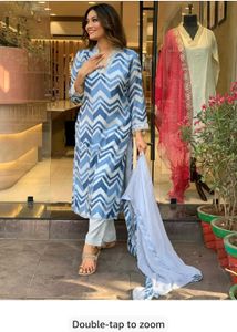 Blue Chevron Print Kurta Set