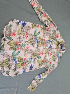 Oversized Satin Beachy Floral Long Shirt