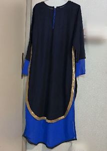Royal Blue &amp; Black Embroidered Kurti