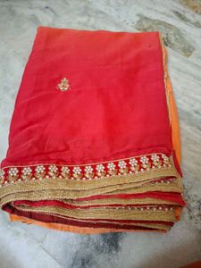 Elegant Red Saree with Gold Border
