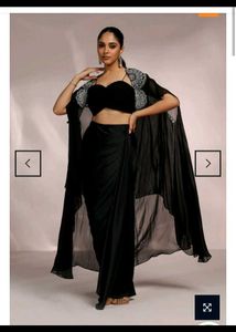 Elegant Black drap dress with Cape Style Jacket