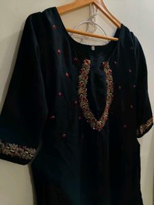 Elegant Black Handwork Aline Kurta with Dupatta