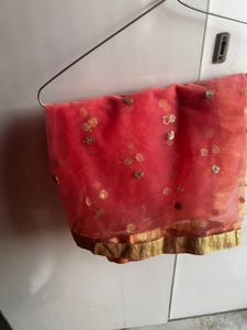 Lehenga Peach Color With Green Off Shoulder Blouse Fitting Margin Available
