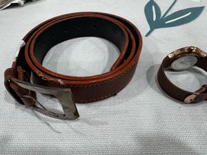 Stylish Brown Leather Belt &amp; Watch Set