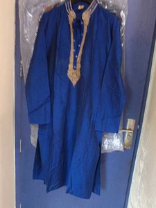 manyavar bengali Royal Blue Embroidered Kurta