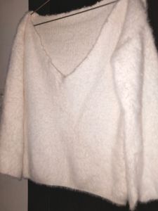 Fur Deep Neck Offshoulder Sweater Top