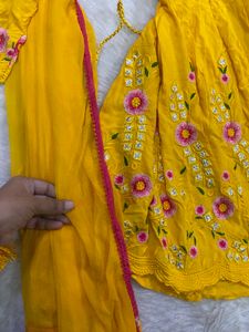 Vibrant Yellow Embroidered 3-Piece Anarkali / Shar